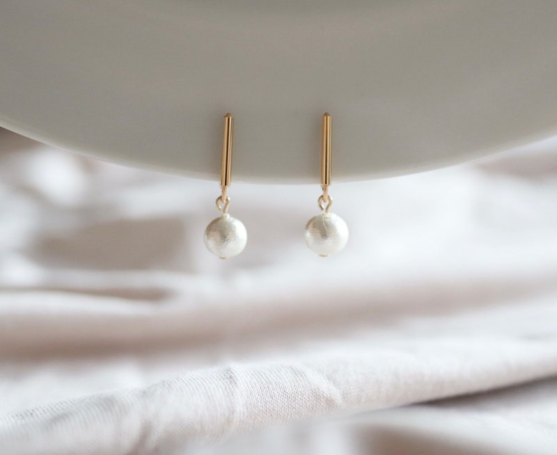 无痛耳环 / 棉质珍珠耳环、附耳夹 - 耳环/耳夹 - 棉．麻 白色