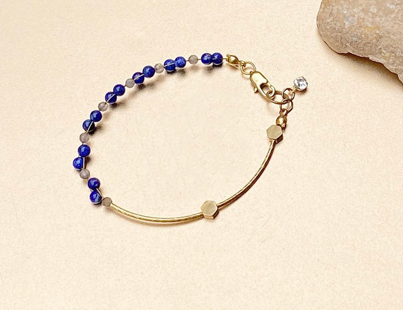 钻石切面堇青石石x青金石几何编织黄铜手链 定制化手链 避邪挡煞 - 手链/手环 - 水晶 多色