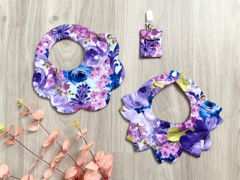 恋恋紫罗兰 围兜兜 口水巾 双兜组 - 围嘴/口水巾 - 棉．麻 