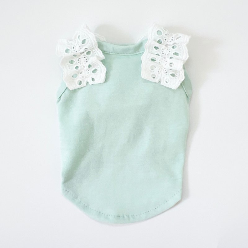 狗服/蕾丝褶边背心_mint - 衣/帽 - 棉．麻 绿色