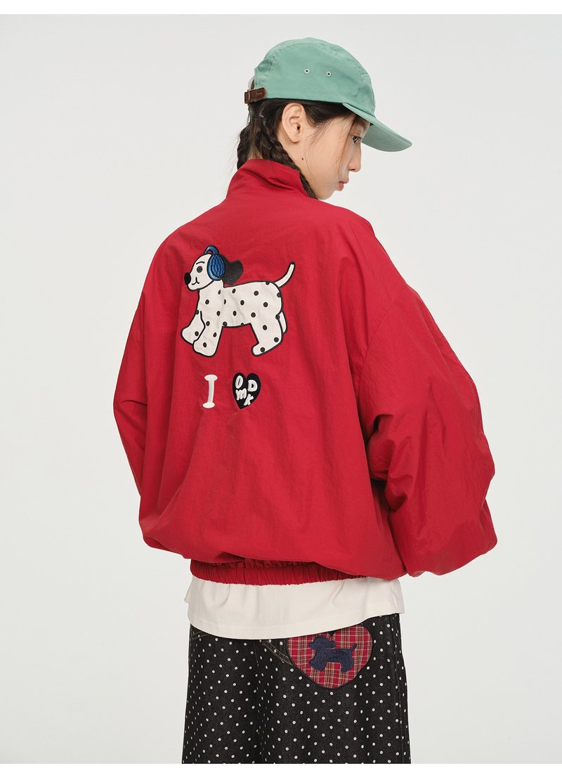 odd maker立领斑点小狗印花棒球服女秋设计感复古小众长袖短外套 - 女装上衣 - 棉．麻 