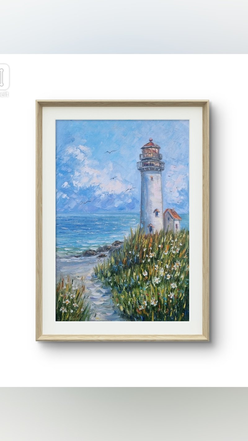 灯塔油画 原画海景画 - 墙贴/壁贴 - 棉．麻 蓝色