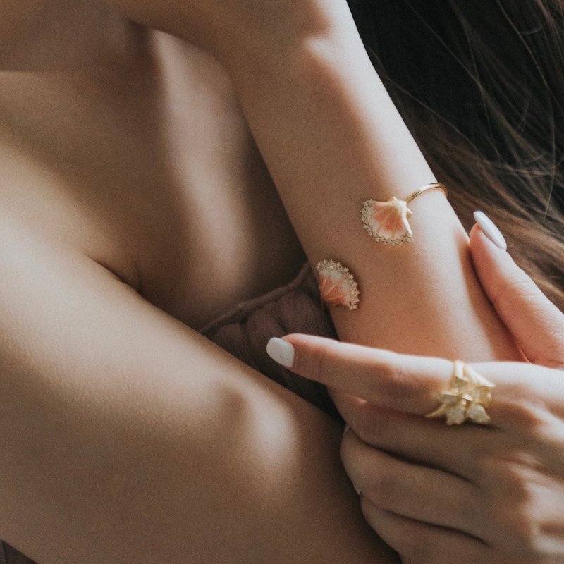 粉色珐琅 海女系列 贝壳手环 - 手链/手环 - 纯银 粉红色