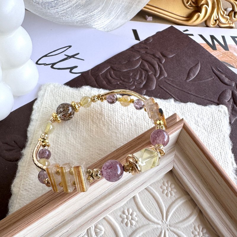 钛晶手排设计款 黄金利比亚陨石 超七 招财助事业 - 手链/手环 - 水晶 