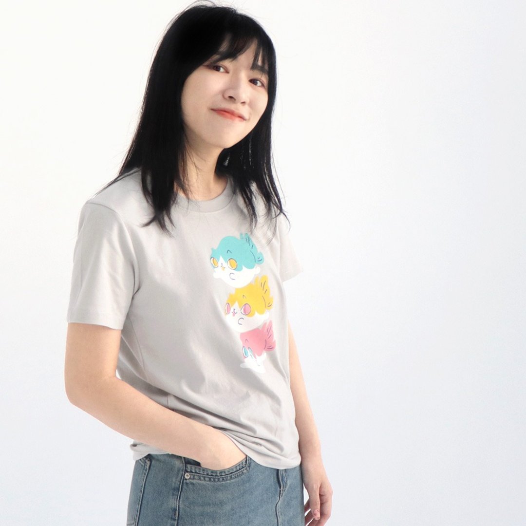 飞飞Tisha金鱼喵 - 中性短袖 猫 - 女装 T 恤 - 棉 多色