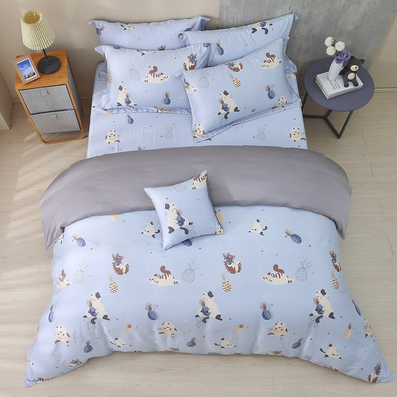 鸿宇 300织天丝 两用被套床包组 喵喵里欧(双人/加大/特大) - 寝具 - 其他材质 蓝色