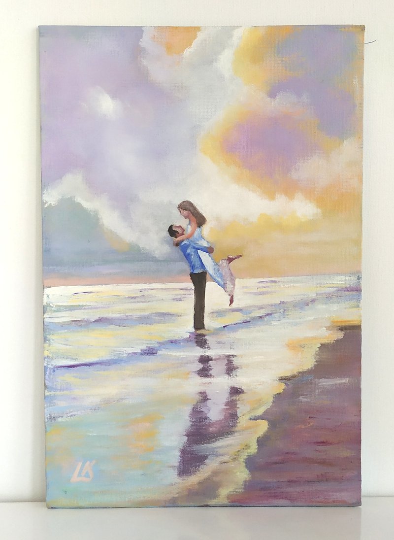 浪漫原创油画面板海景艺术日出墙艺术小艺术品 - 墙贴/壁贴 - 棉．麻 多色