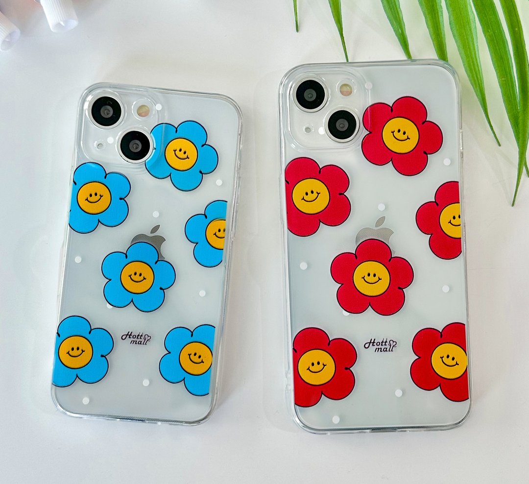 微笑花朵图案iPhone手机情侣透明保护壳 - 手机壳/手机套 - 塑料 多色
