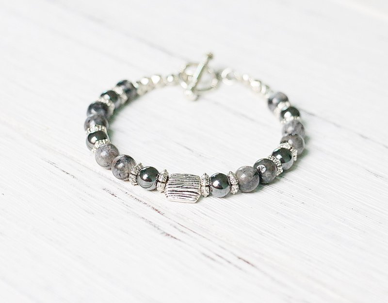 [自由国度]闪光石x黑胆石手链 FitterHandmade 天然石手创 极简几何 个性化 圣诞节 情人节 生日礼物 纪念日 交换礼物 - 手链/手环 - 宝石 黑色