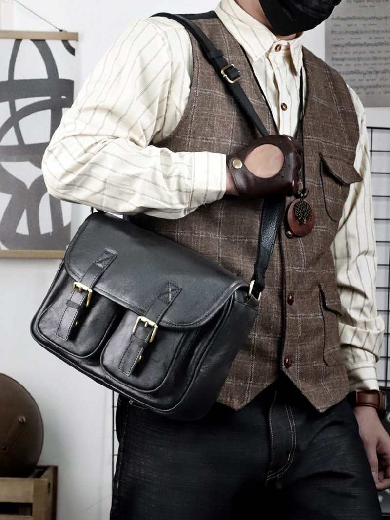 休闲真皮单肩包 / 侧背包 / 大容量机车包邮差包 / 斜挎包 / 黑色 - 侧背包/斜挎包 - 真皮 黑色