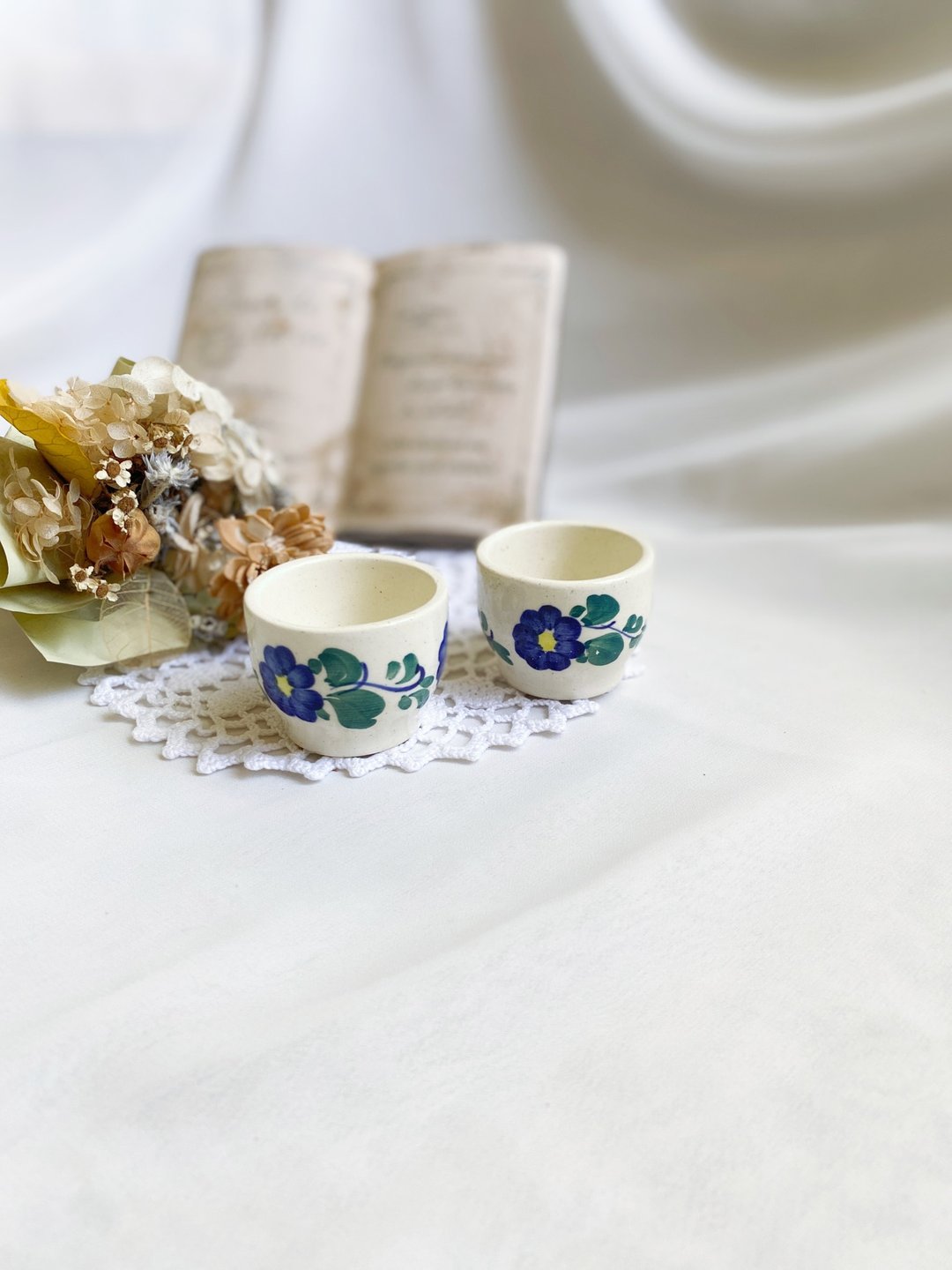 【好日恋物】暑假快乐 德国 vintage 简约手绘蓝色花朵蛋杯一组 - 其他 - 瓷 多色