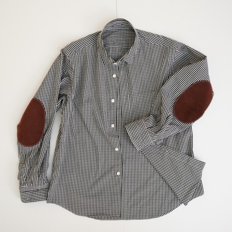 肘部贴片和黑色格纹棉质衬衫 - 女装衬衫 - 棉．麻 