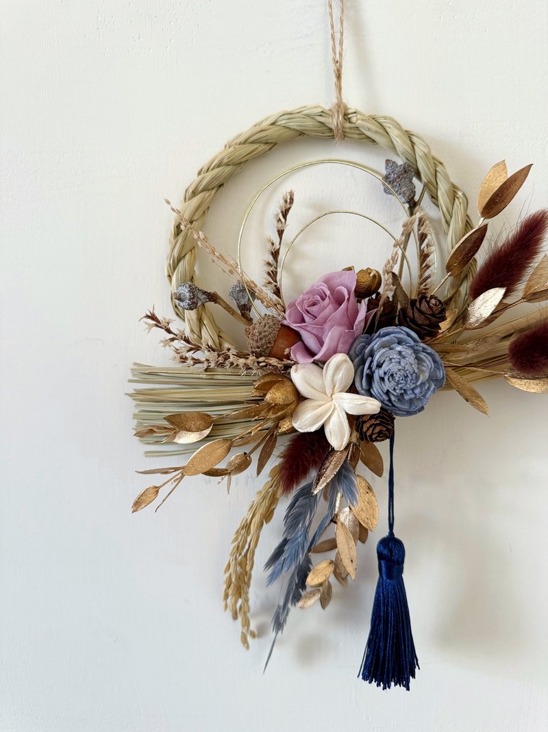 新春注连绳 干燥花 永生玫瑰 蓝金色 流苏 迎春招福 丰收 - 干燥花/捧花 - 植物．花 蓝色