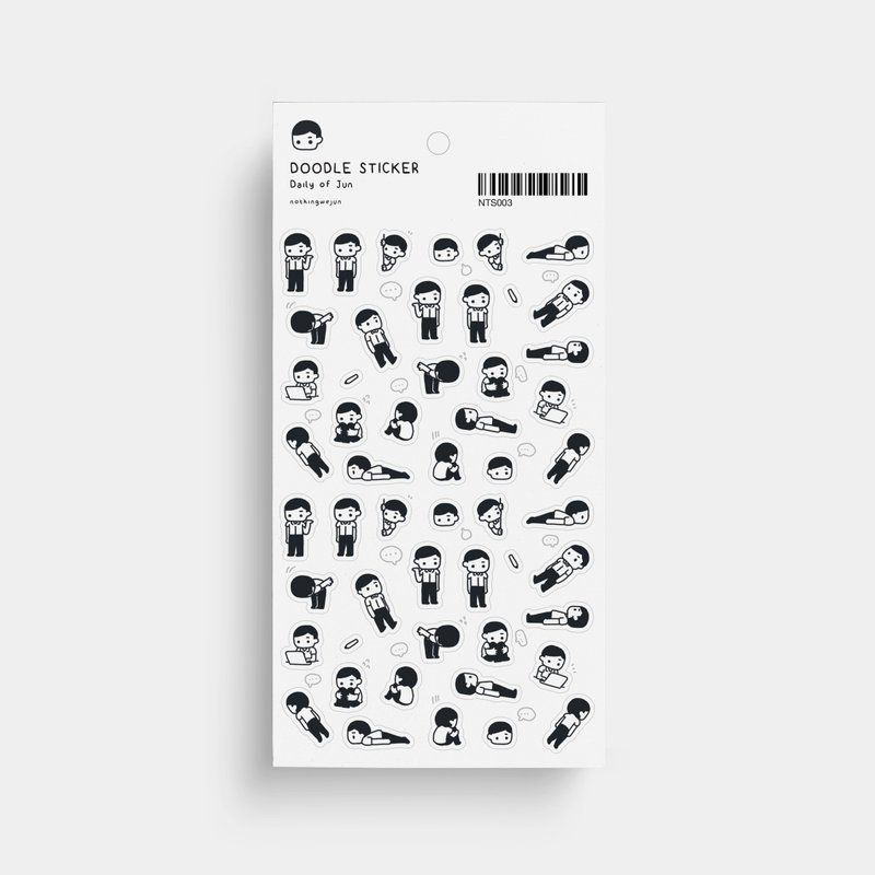 每日的无谓君黑白线条版 | 透明贴纸 - 贴纸 - 防水材质 