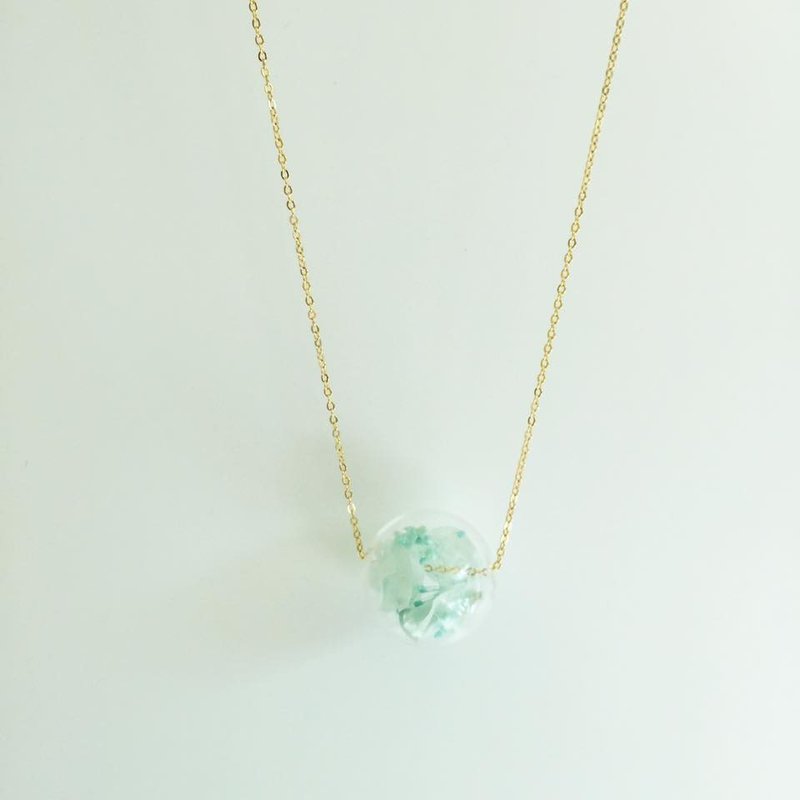 几何 圆珠 薄荷绿 玻璃珠 原创 手作 项链 颈链首饰 镀16K金铜链 Beads Ball Necklace Mint Green Free Shipping - 颈链 - 其他材质 绿色