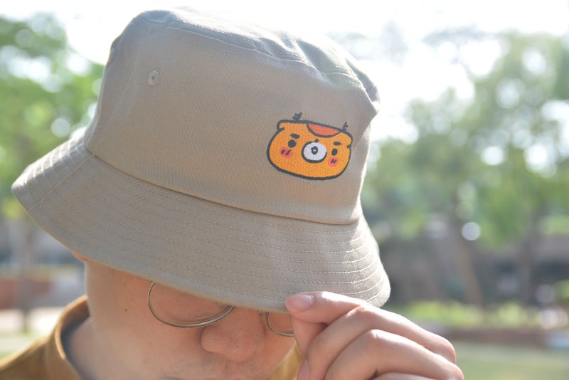 渔夫帽/深卡其色布岚经典logo渔夫帽 - 帽子 - 棉．麻 咖啡色