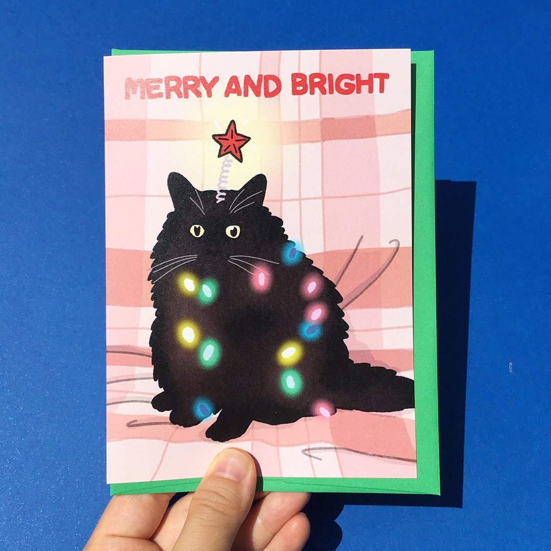 圣诞卡 黑猫 圣诞快乐 又亮又好笑的黑猫 圣诞新年贺卡 - 卡片/明信片 - 纸 