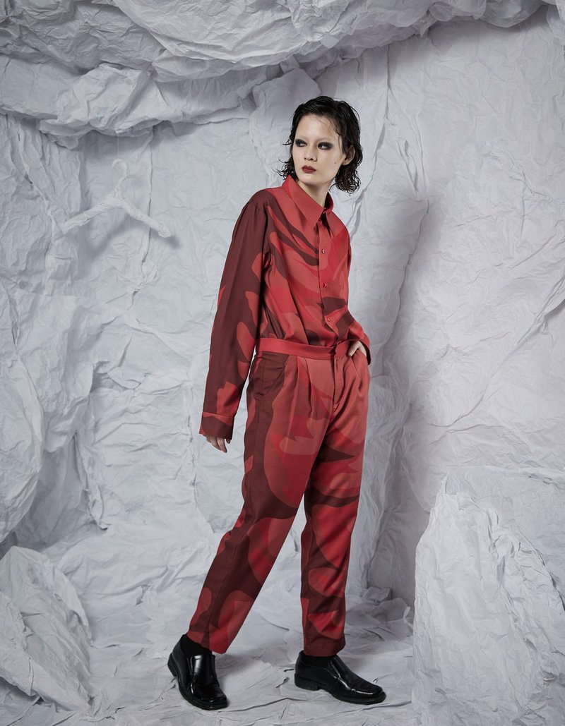 INF 22SS 2D红印花西装裤 - 女装长裤 - 聚酯纤维 红色