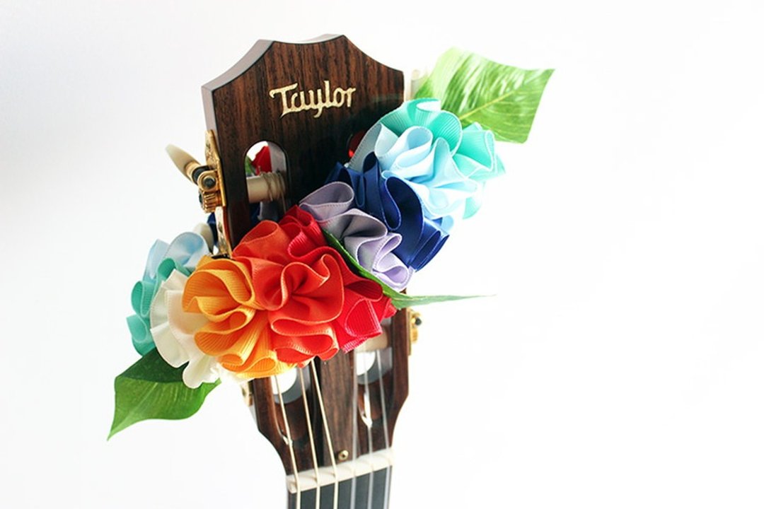 ribbon lei for guitar,rainbow flower b, guitar strap, guitar - 吉他配件 - 棉 多色