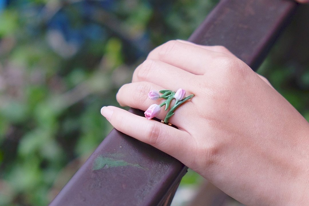 Tulip Ring , Flower Ring , Handpainted GOODAFTERNINE - 戒指 - 其他金属 粉红色