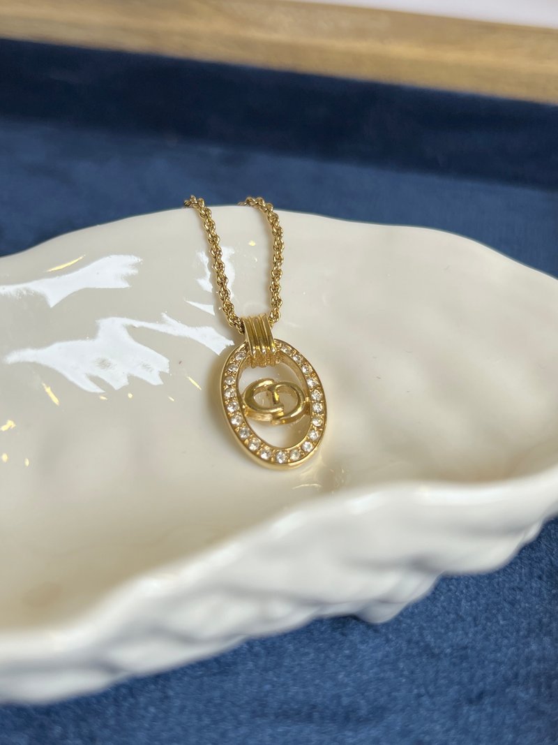 DIOR OVAL CRYSTAL NECKLACE 闪石椭圆颈链 项链 日本中古vintage - 项链 - 其他金属 金色