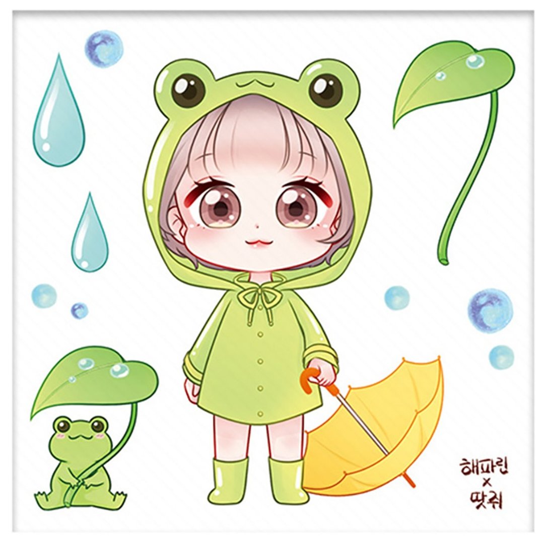 穿雨衣的青蛙女孩可爱贴纸 (ddatchi) 人物贴纸 - 贴纸 - 纸 绿色