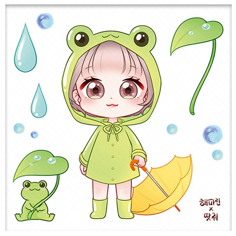穿雨衣的青蛙女孩可爱贴纸 (ddatchi) 人物贴纸 - 贴纸 - 纸 绿色