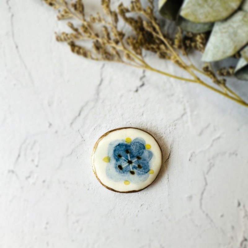 【再贩】柔和色调 花朵 金继（Kintsugi） 陶瓷 发饰 发圈 发圈夹 胸针 navy blue（海军蓝） 蓝 金色 黄色 - 发饰 - 陶 蓝色