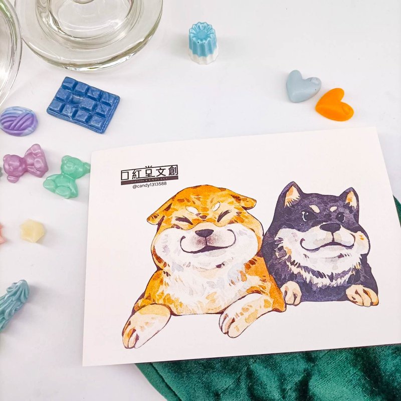 KR474_口紅堂明信片_柴犬3_candy1313588 postcard - 卡片/明信片 - 纸 多色