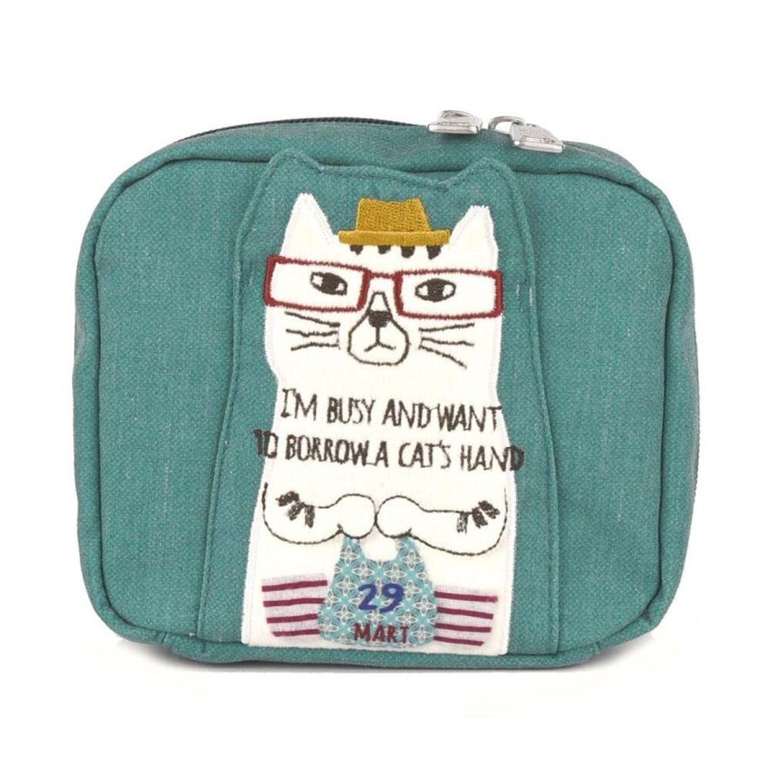 Kusuguru Japan 小物收纳包 血拚狂欢季 NEKOMARUKE化妆包 -蓝绿 - 化妆包/杂物包 - 聚酯纤维 绿色