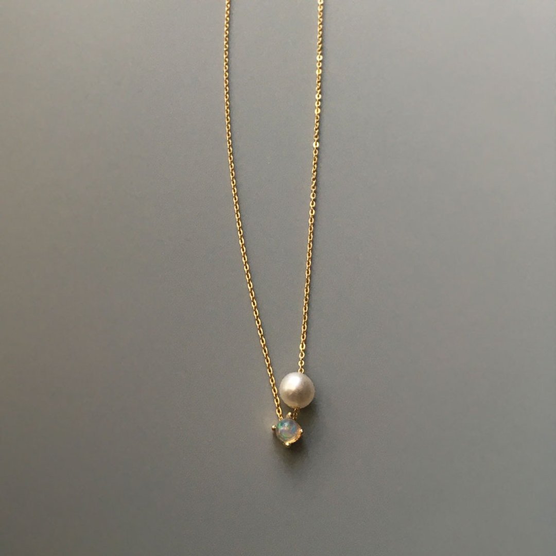 K10/SV925 蛋白石项链，10 月诞生石，Akoya Pearl 精致项链 - 项链 - 珍珠 多色