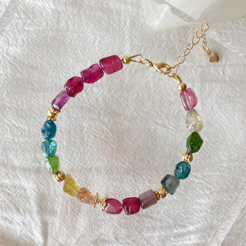 浓艳色系 色标彩虹碧玺原石手链 设计手链 电气石 - 手链/手环 - 半宝石 多色