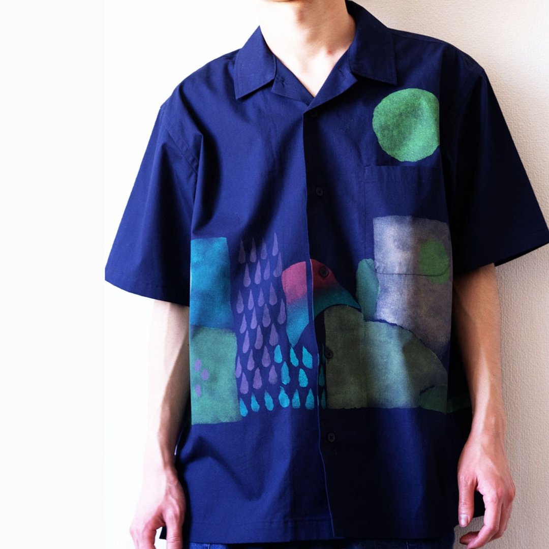 日记插画短袖衬衫 1009款 棉 藏青色 男款 女款 - 中性连帽卫衣/T 恤 - 棉 多色