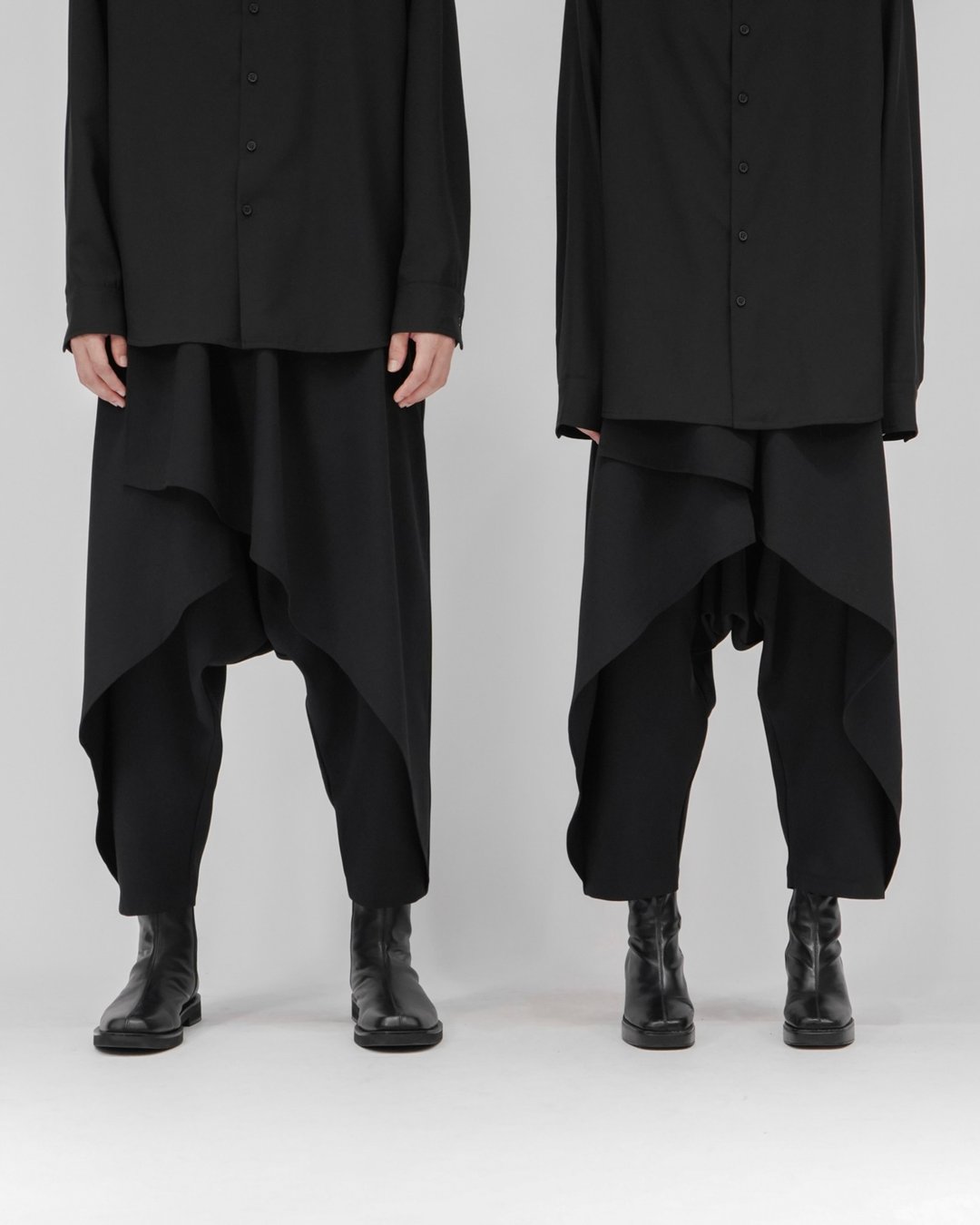 MUKK DESIGN 垂坠片裙低裆裤 - 男士长裤 - 聚酯纤维 黑色