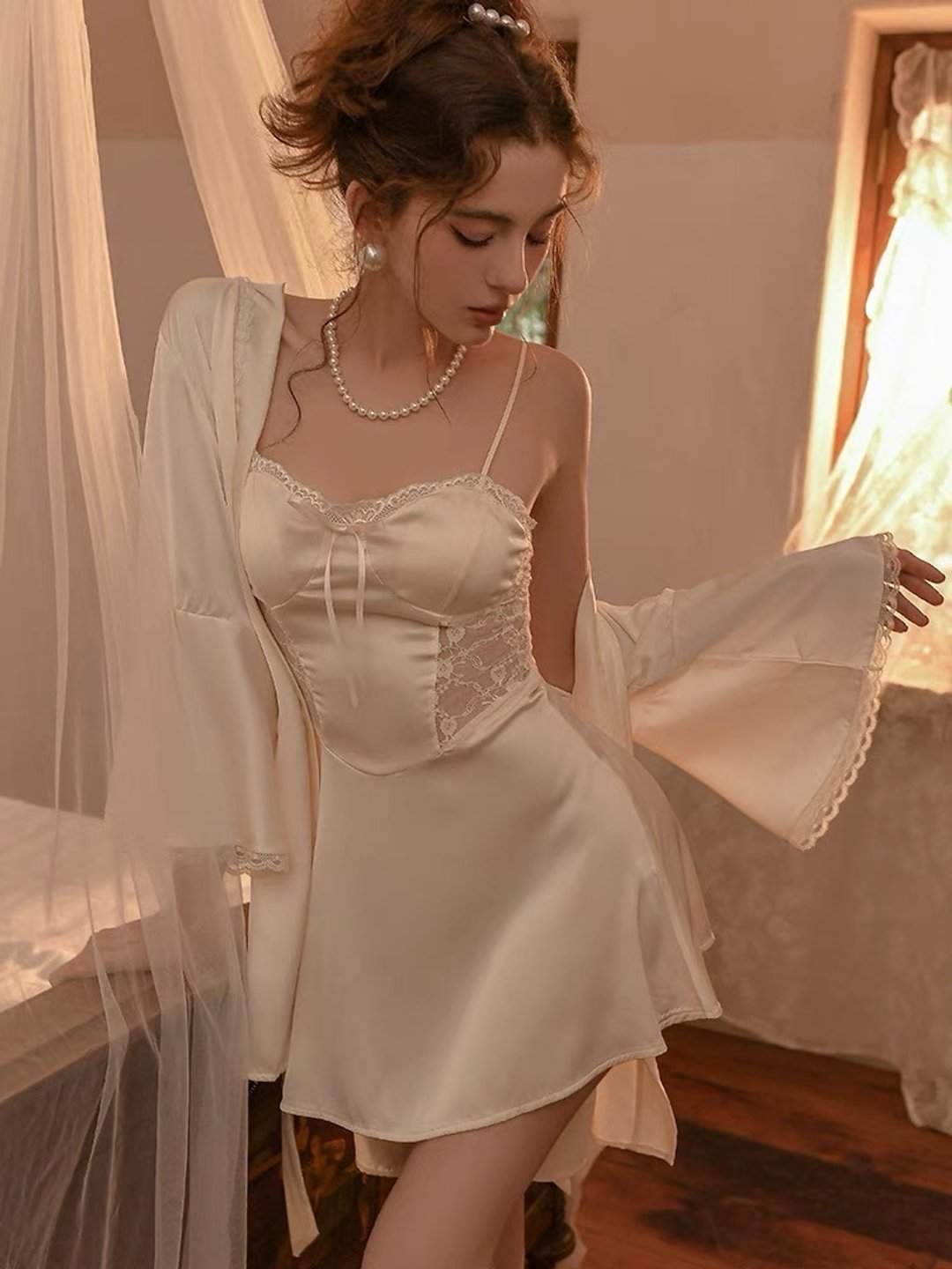 经典蕾丝缎面迷你连身裙 - 居家服/睡衣 - 其他材质 