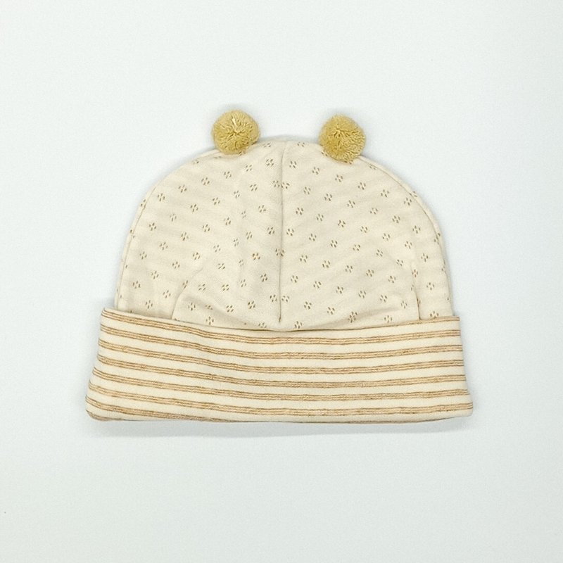 【日本OP mini】有机棉婴儿帽 米色条纹 - 婴儿帽/发带 - 棉．麻 