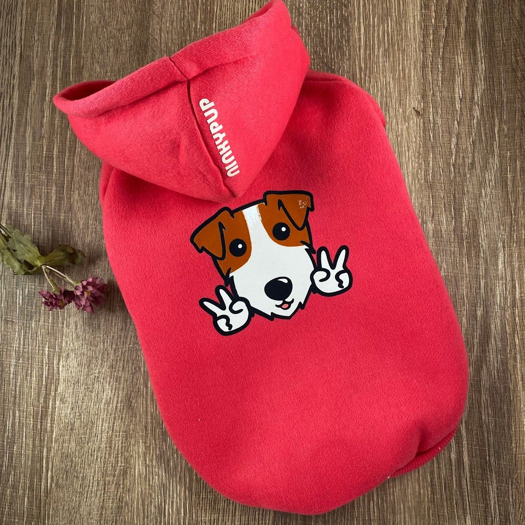 反光宠物冬装帽T 开心果毛孩款 贵宾柴犬柯基马尔济斯腊肠犬 保暖 - 衣/帽 - 棉 红色