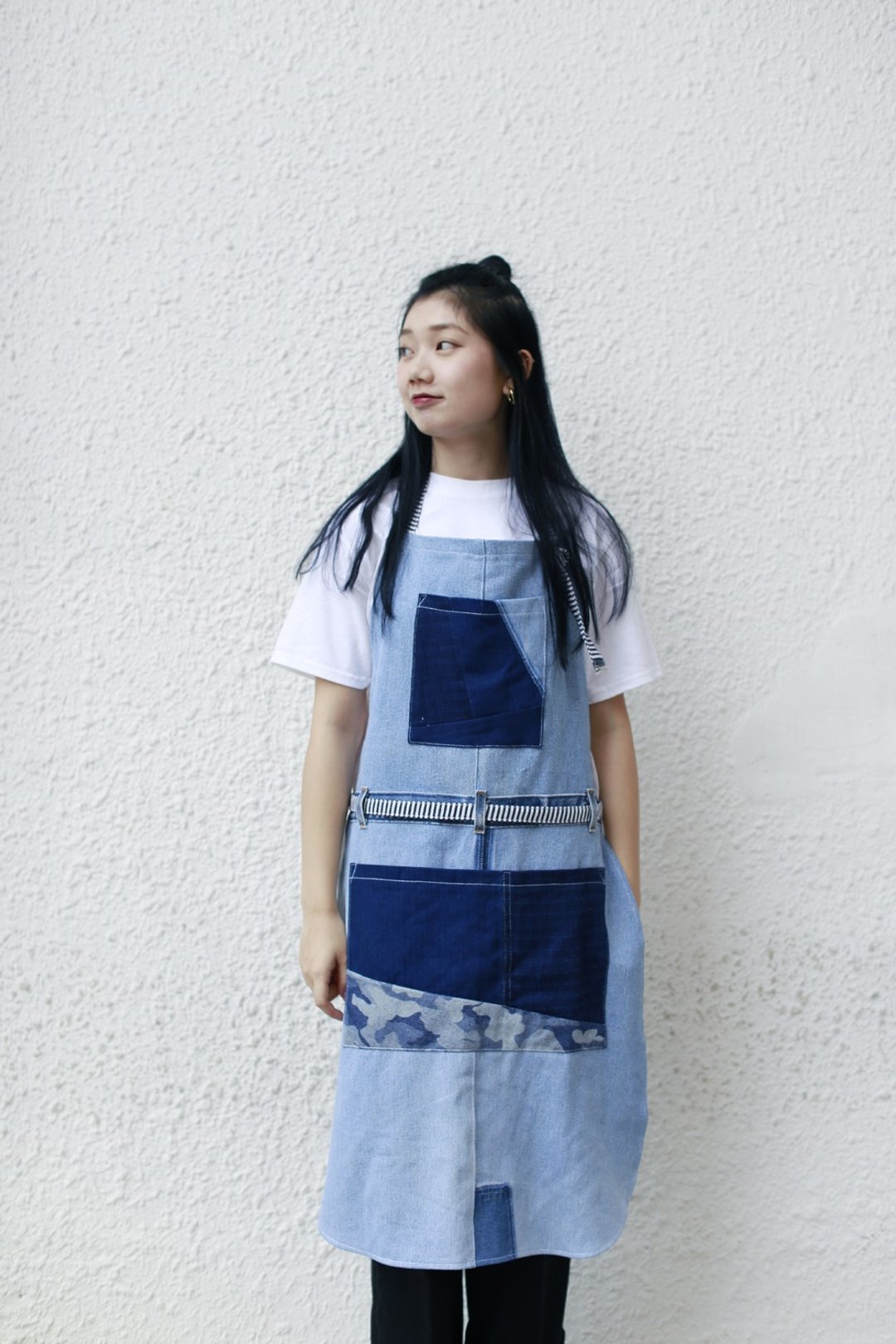 牛仔拼布围裙 denim patchwork apron - 围裙 - 棉 