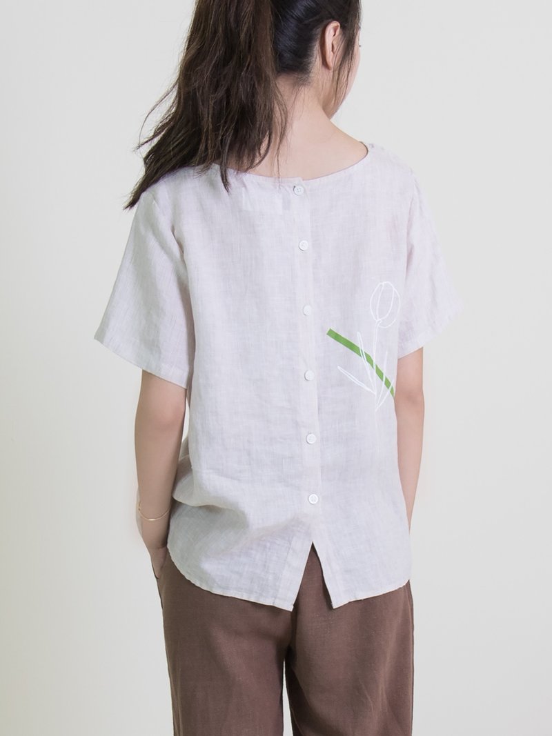 短版T 短版后扣 - 女装 T 恤 - 棉．麻 多色