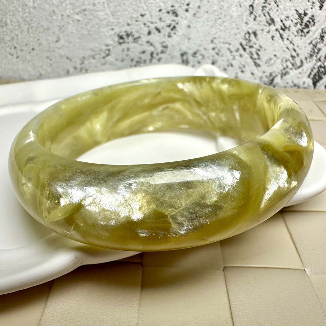 难得稀有 超闪精品 宽版 黄金锂云母 手镯 - 手链/手环 - 水晶 金色