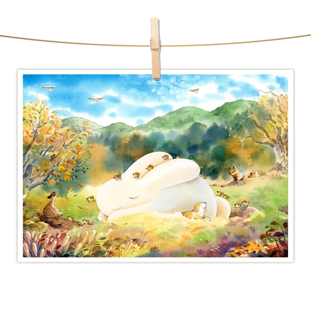 afu水彩插画明信片 - 温暖的阳光 - 卡片/明信片 - 纸 