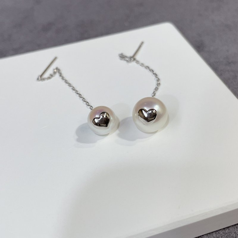 PJ. 爱心珍珠线耳环 - 耳环/耳夹 - 珍珠 