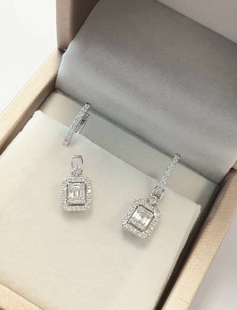 18K White Gold Natural Diamond Earring - 耳环/耳夹 - 其他金属 白色