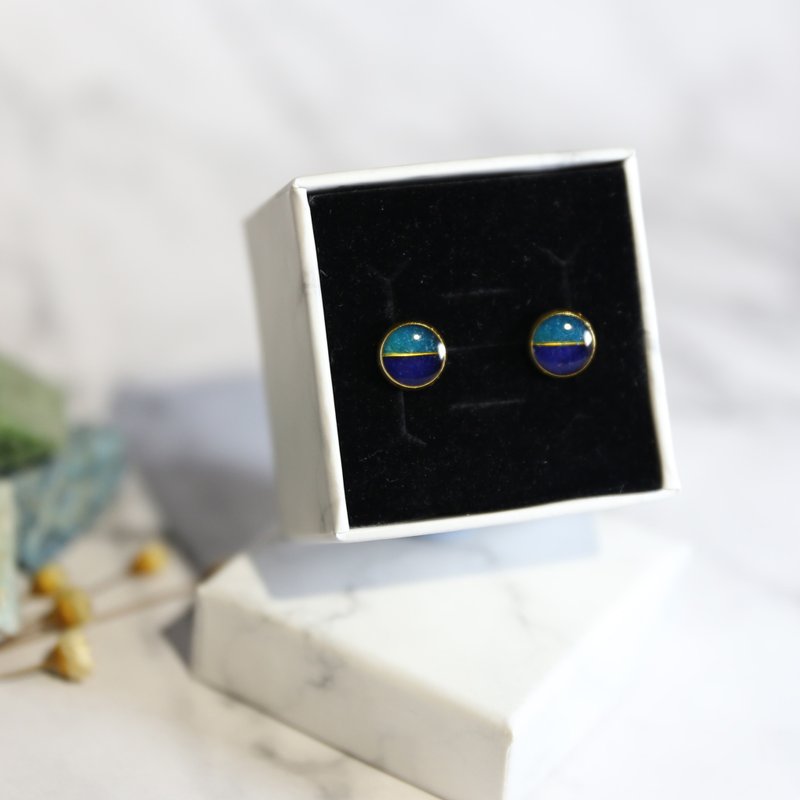 100%手工制景泰蓝工艺金丝珐琅耳环饰物拼色款 - 耳环/耳夹 - 半宝石 蓝色