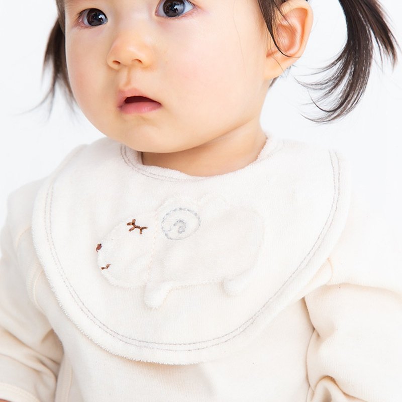 Y-1369 100% Organic Cotton Sheep Mini Sty [Sheep Collection] Made in Japan - 围嘴/口水巾 - 棉．麻 白色