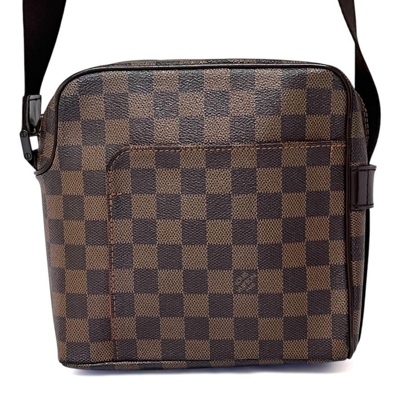 正品 Louis Vuitton Olaf PM 肩背包 Damier Ebene 棋盘格 PVC N41442 二手 - 侧背包/斜挎包 - 其他材质 