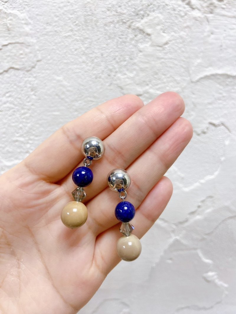 青金石//阿拉善//捷克火烧珠//垂坠耳环 - 耳环/耳夹 - 玉石 蓝色