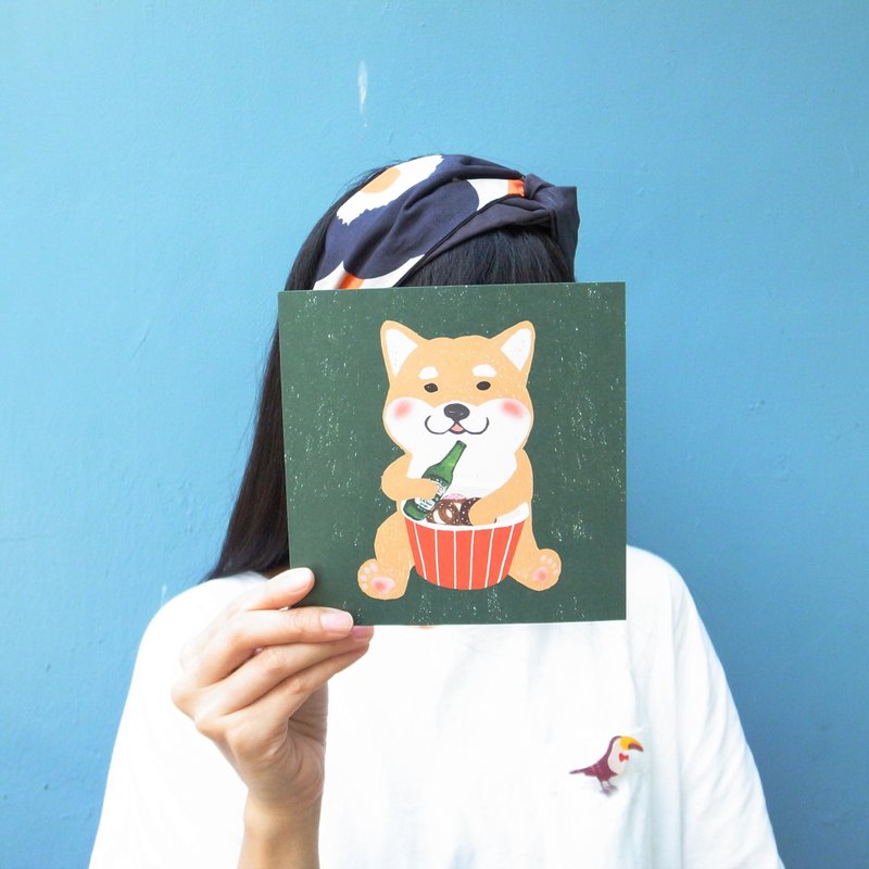 微醺的柴柴。有狗明信片 - 卡片/明信片 - 纸 绿色