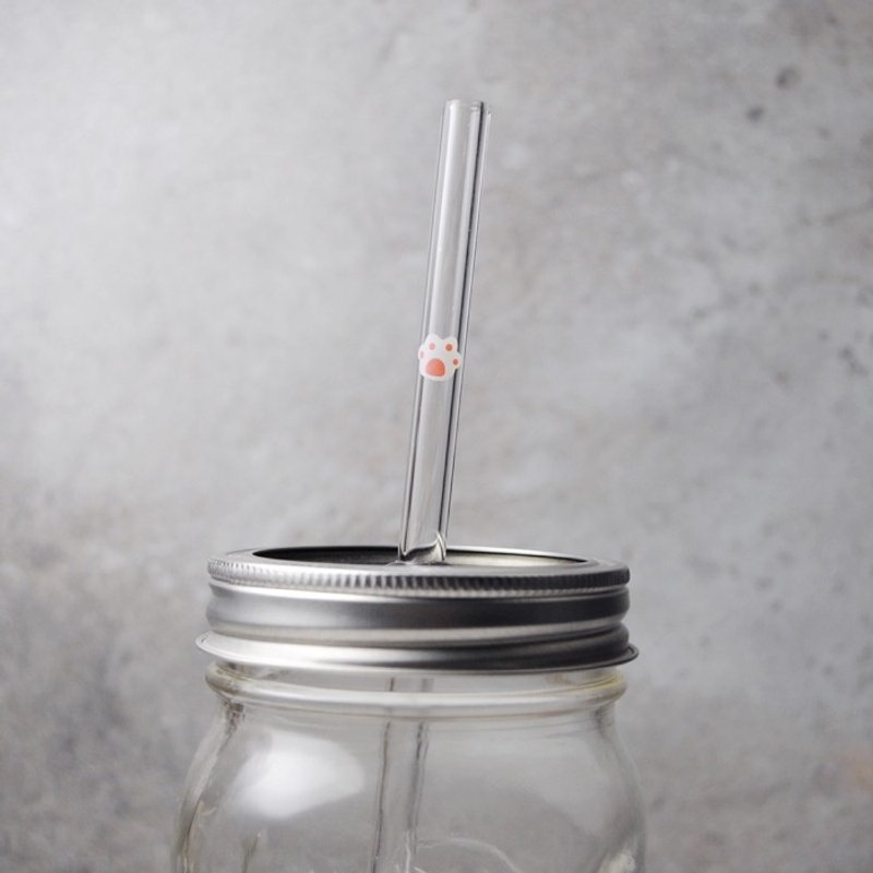 20cm【疗愈系猫掌】(口径0.8cm) 肉球玻璃吸管 重复使用环保爱地球 (附赠清洁刷棒轻松洗净)(不含玻璃罐) 圣诞礼物 交换礼物 - 环保吸管 - 玻璃 灰色