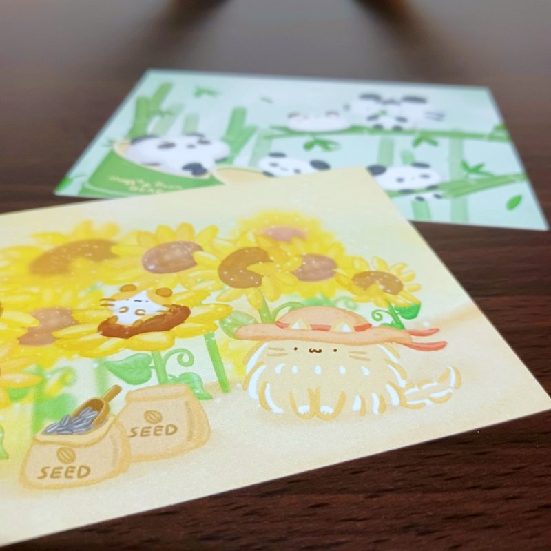 向日葵/熊猫 - 四季明信片 - 系列1 - 卡片/明信片 - 纸 黄色